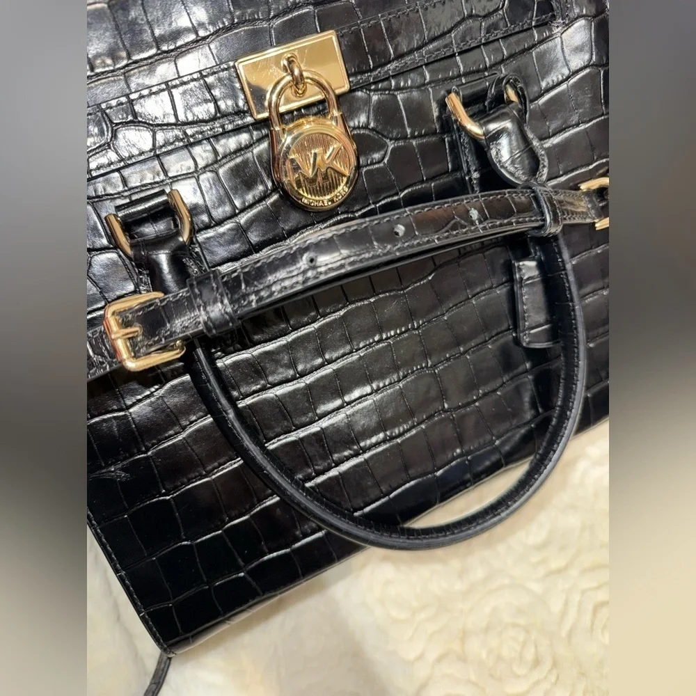 Michael Kors Hamilton Crocodile-Embossed Satchel
